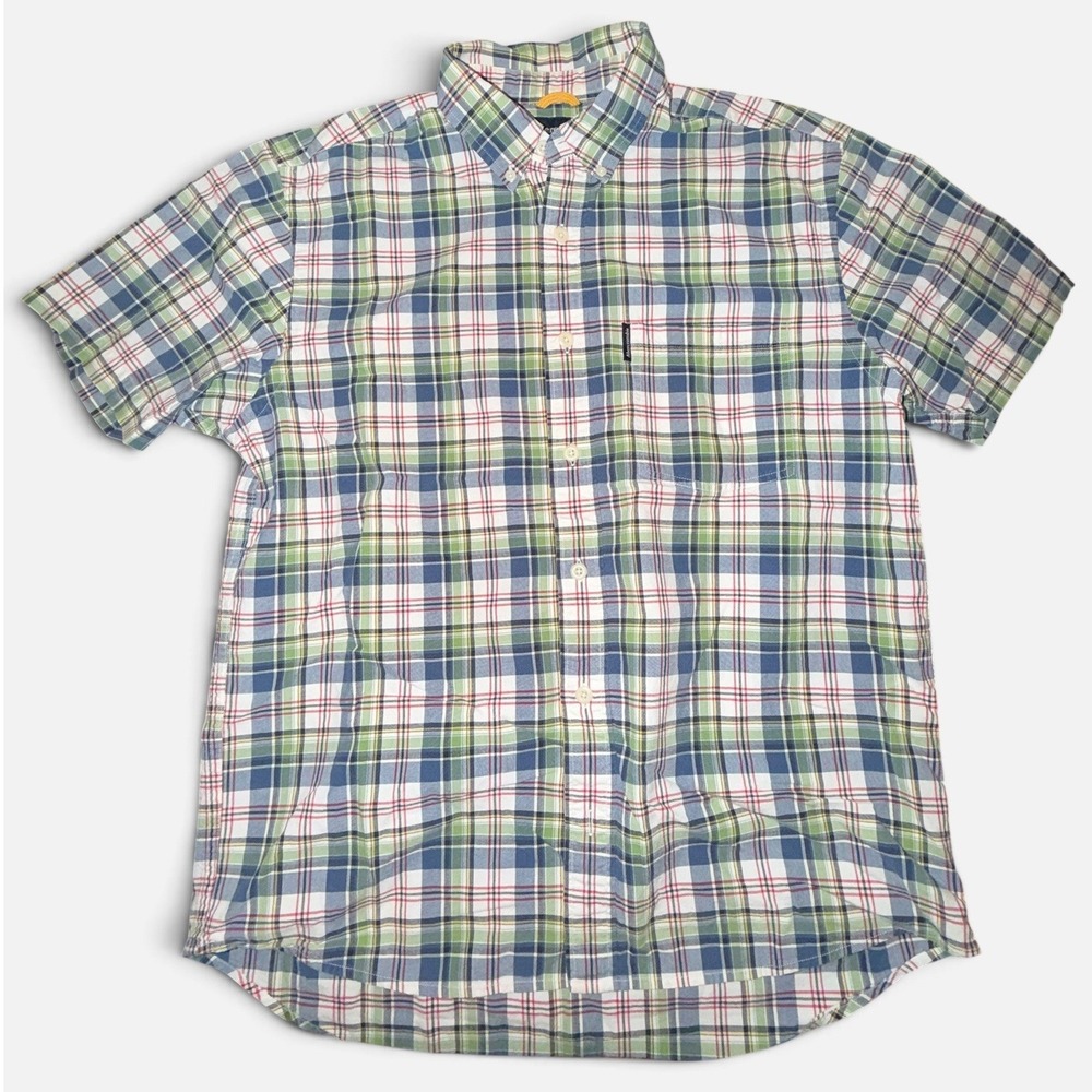Abercrombie & Fitch Mens Plaid Short Sleeve Button Down Shirt Blue Green Size M